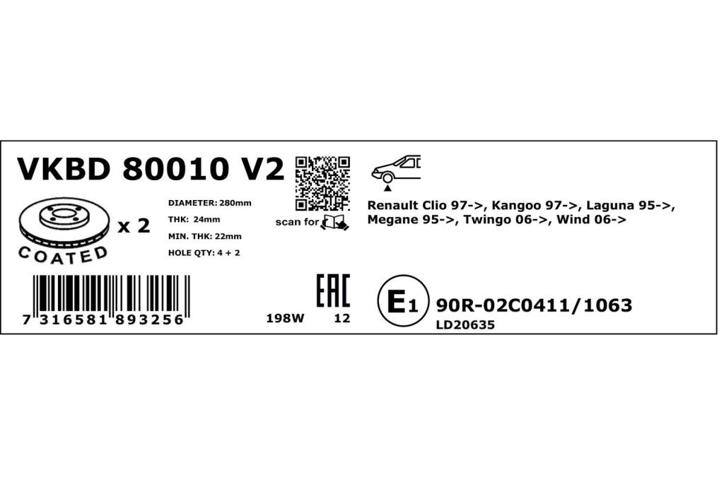 Discos de freno SKF ref. VKBD 80010 V2